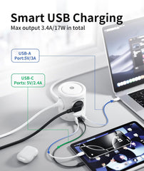 thl Multiple Socket with Light, 4-Way Power Strip with 3 USB, Multiple Plug Socket with Switch, Power Strip Surge Protection Cube 3680 W 16 A, 2 m Extension Cable for Home, Office