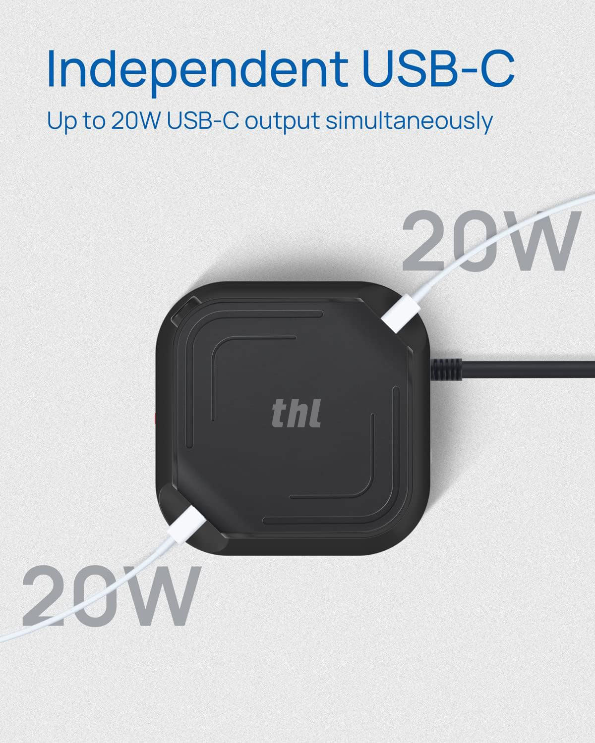 THL 2 Ports [20 W USB-C] Power Strip Surge Protection (3680 W/16 A), 12 Way Multiple Socket Supports PD3.0 and 4 USB A, Socket Tower with Switch Ideal for Table Home, 2 m